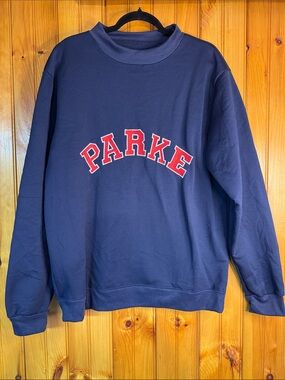 Navy Crewneck Sweatshirt with Red 'PARKE' Lettering - Men's Crewneck